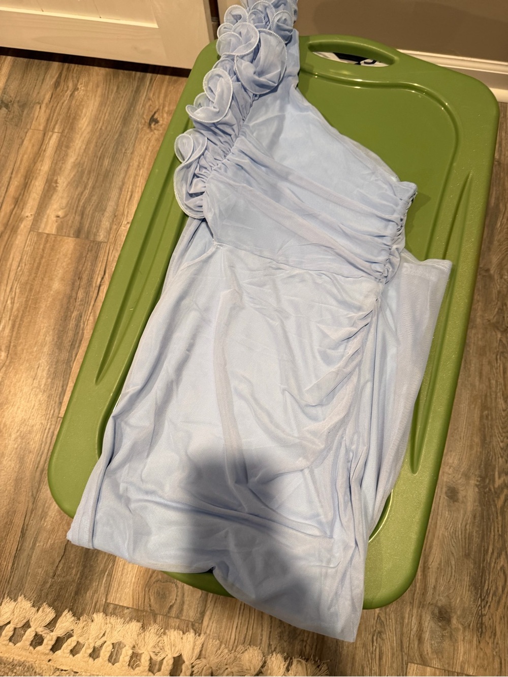 Light Blue One-Shoulder Ruffle Dress